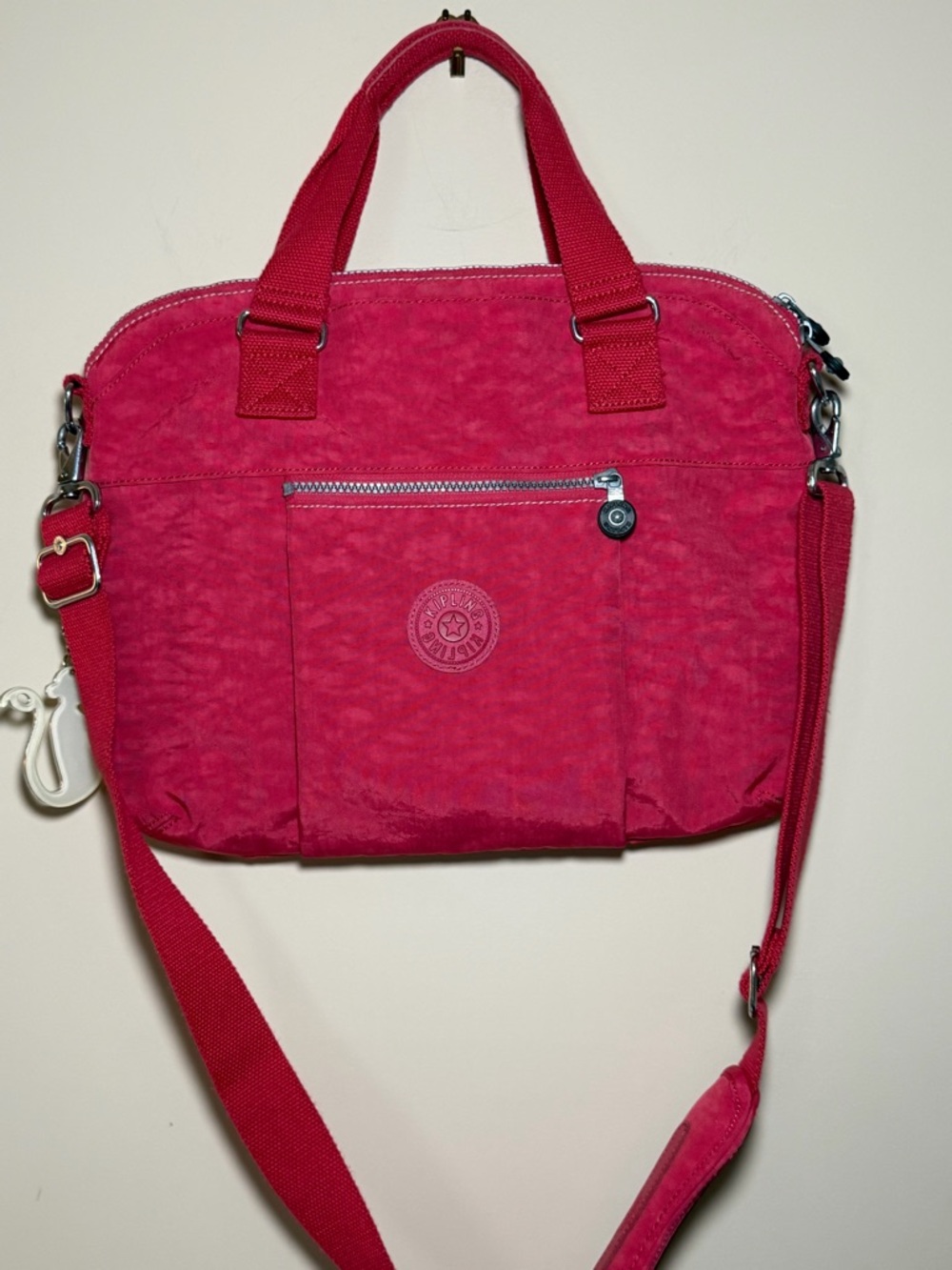 Kipling Digifly Laptop Bag 15” Red Nylon Crossbody Satchel Monkey Keychain